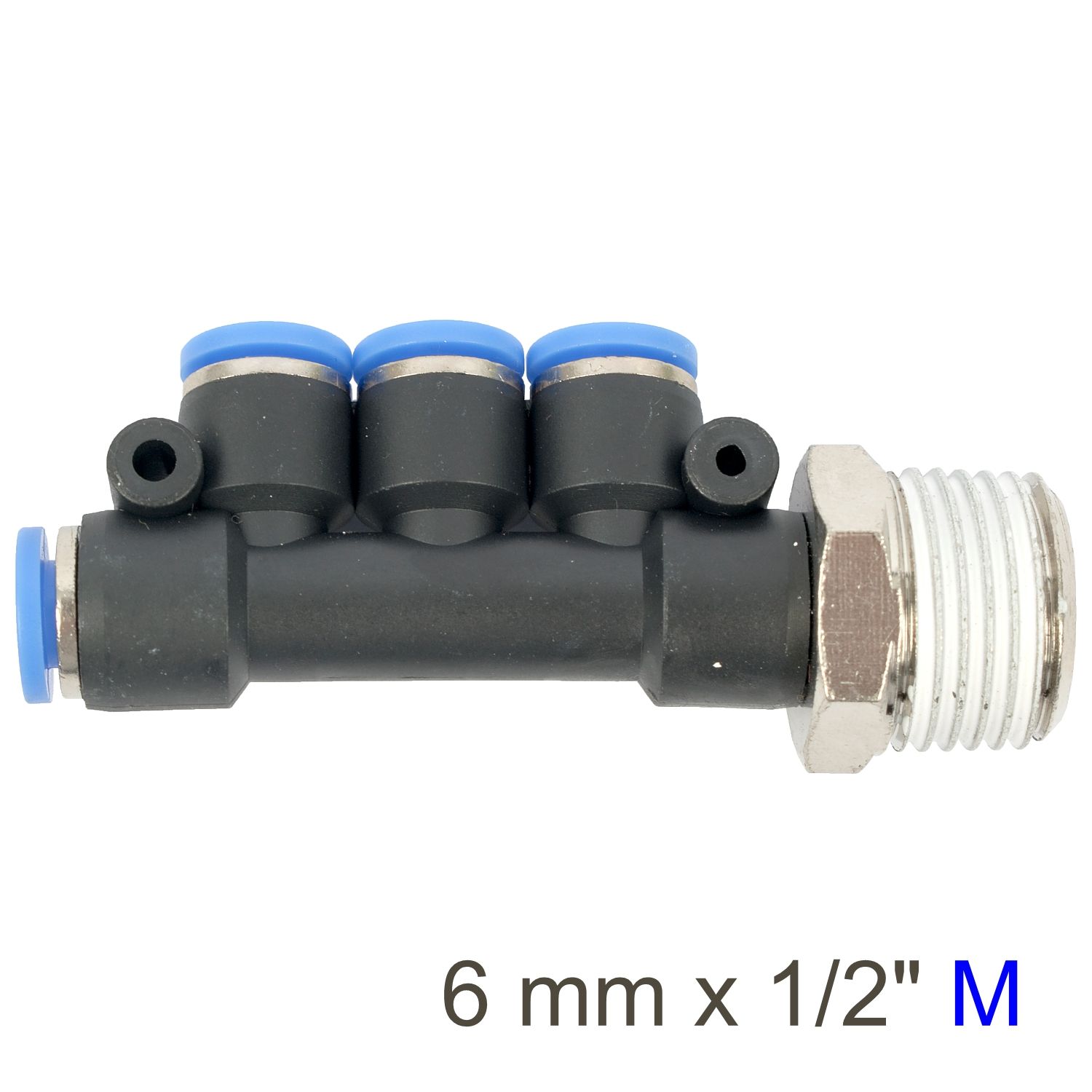 Pu Hose Fitting Manifold 4 X 6mm Port X 1/2'm